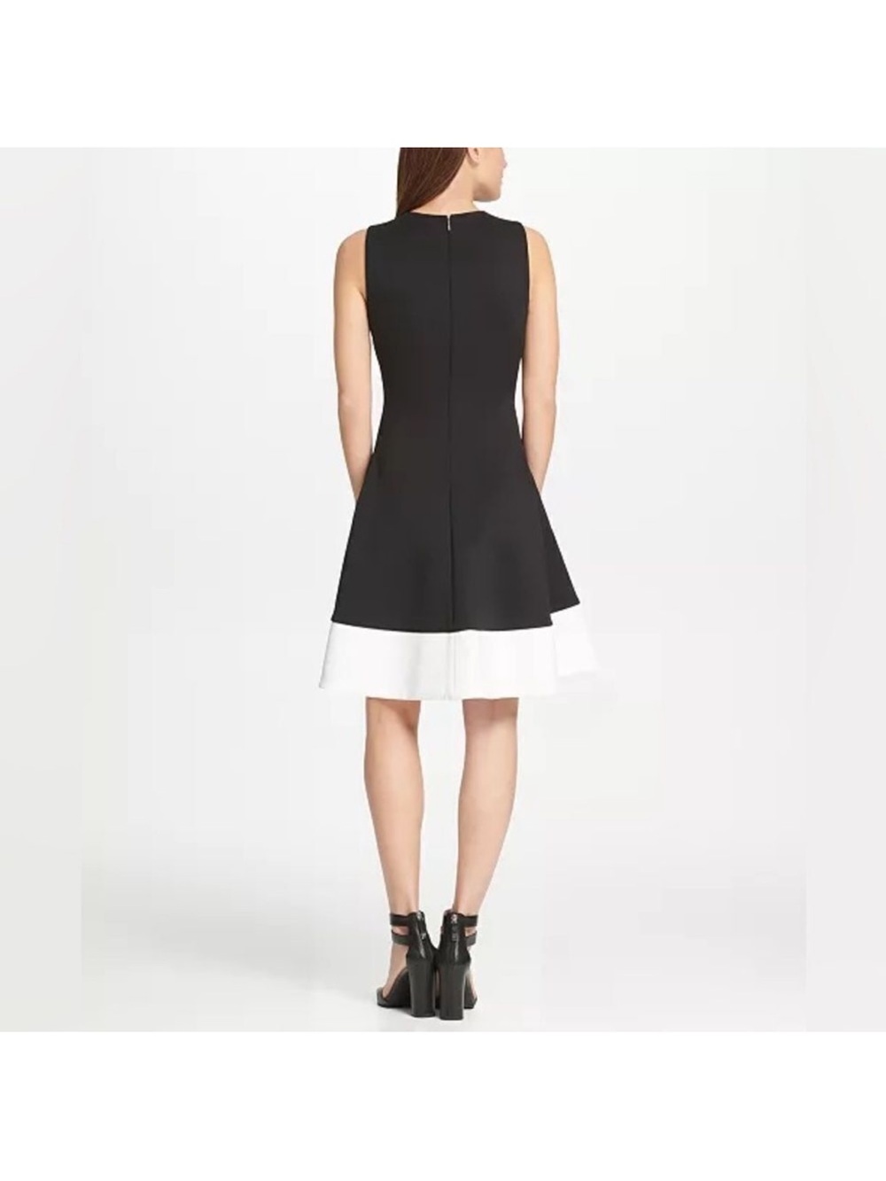 DONY Sleeveless Black and White Fit & Flare Dress with Zip Detail - Picture 2 of 3